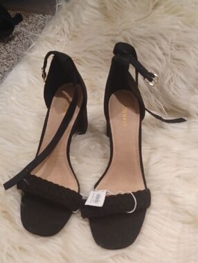 Old Navy Black Braided Open-Toe Ankle-Strap Block Heels